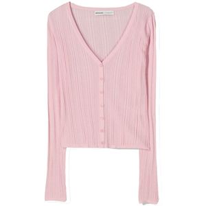 Bershka - Gebreid Vest - Rosa - Aansluitende Pasvorm - Lange Mouw