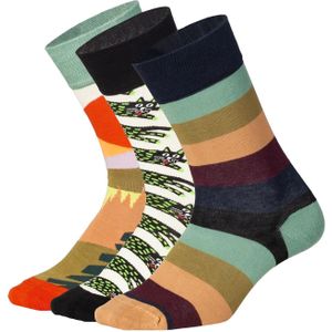 DillySocks Sokken 'Abstract Nature'  mintgroen / abrikoos / zwart / wit
