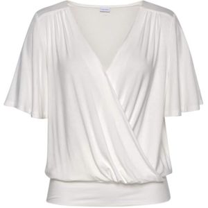 Overhemd - Crème - Korte Mouwen - V-hals - Ruimvallend