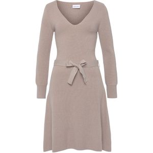 Tricot - Jurk - Beige Mêlee - V-hals - Lange Mouwen - Ruimvallend
