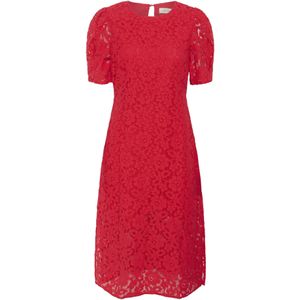 Cream Jurk 'Bana'  knalrood