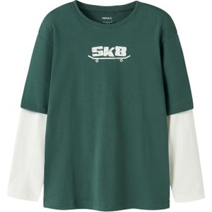 NAME IT Shirt 'NKMVARTO'  donkergroen / wit