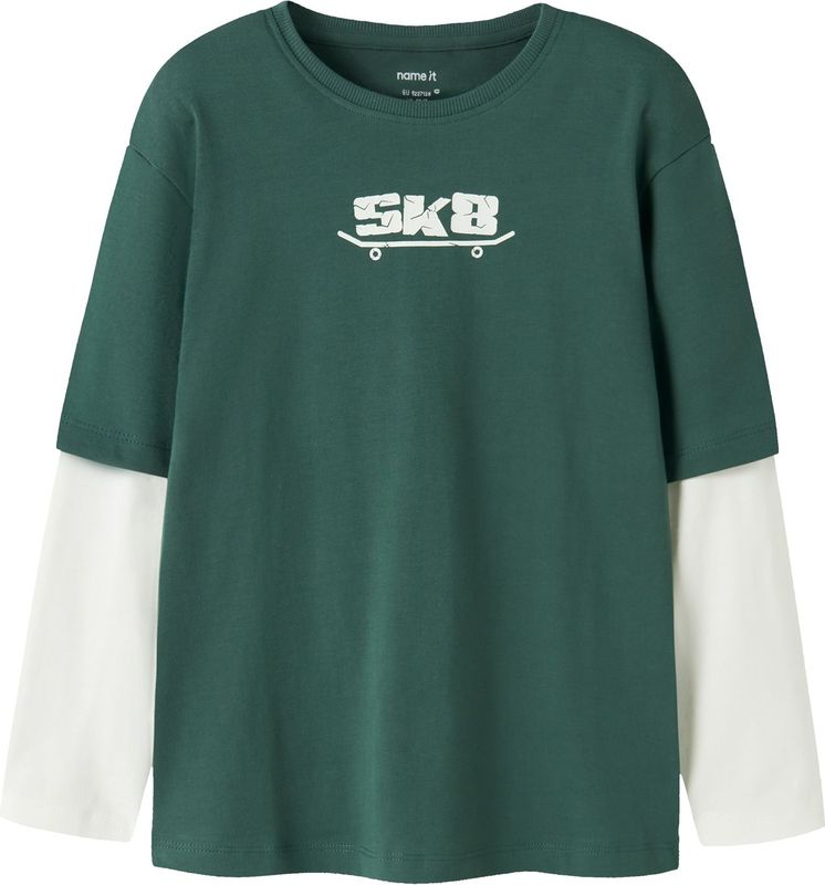 NAME IT Shirt 'NKMVARTO'  donkergroen / wit