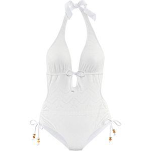 Look - Structuur Patroon - Badpak - Crème - Zonder Beugels - Verwijderbare Softcups