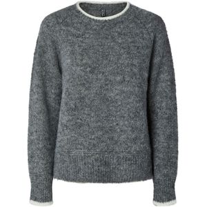 pieces - PCIVY LS O-NECK CONTRAST KNIT NOOS BC - Gebreide Trui - Medium Grey Melange