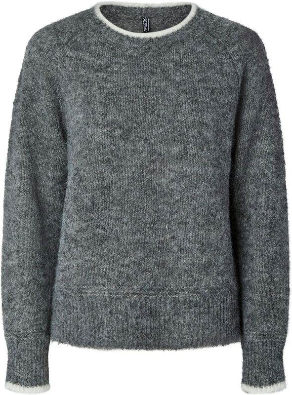pieces - PCIVY LS O-NECK CONTRAST KNIT NOOS BC - Gebreide Trui - Medium Grey Melange