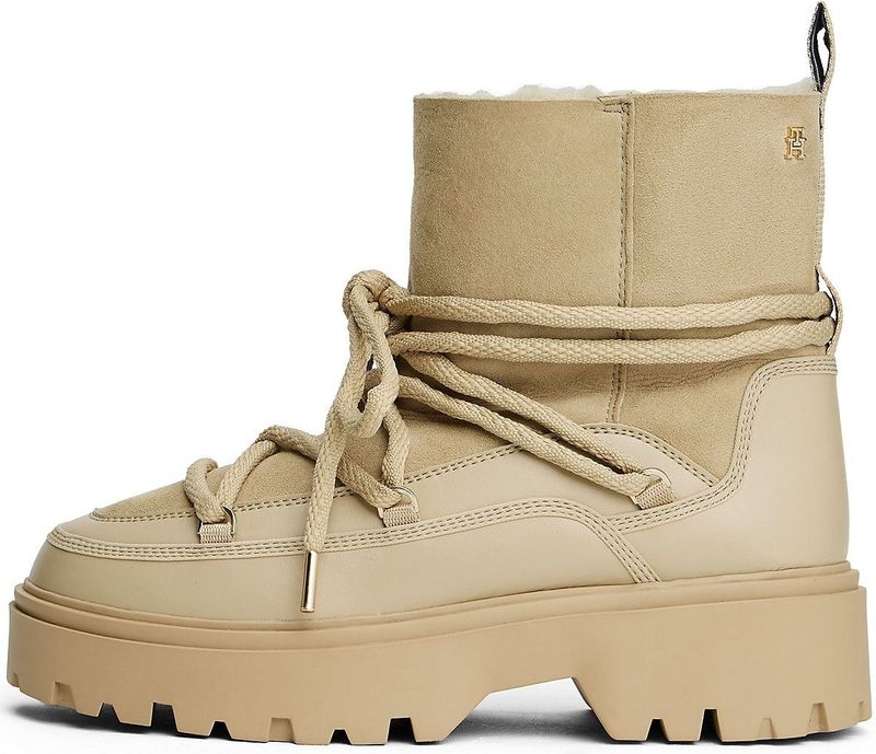 TOMMY HILFIGER - Snowboots - Sand - Leer en Suède - Warm Gevoerd