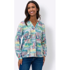 Blouse - Wit/Royalblauw - 100% Polyester - Lange Mouwen