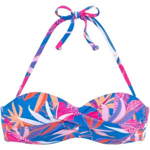 Look - Bandeau Bikini - Blauw/Pink Gedessineerd - Gewatteerd