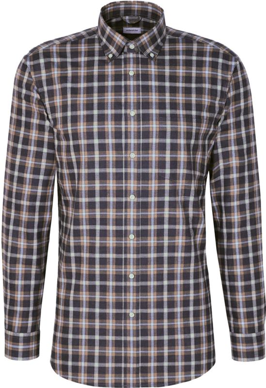 SEIDENSTICKER Zakelijk overhemd  donkerblauw / oranje / wit