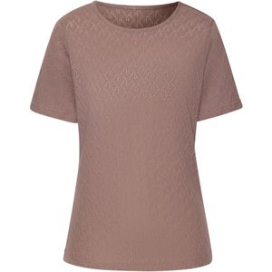Vivance - Shirt - Taupe - Korte Mouwen - Ajourpatroon - Zachte Katoenkwaliteit