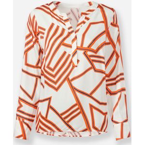 Blouse - Wit/Oranje - 100% Viscose - Lange Mouwen