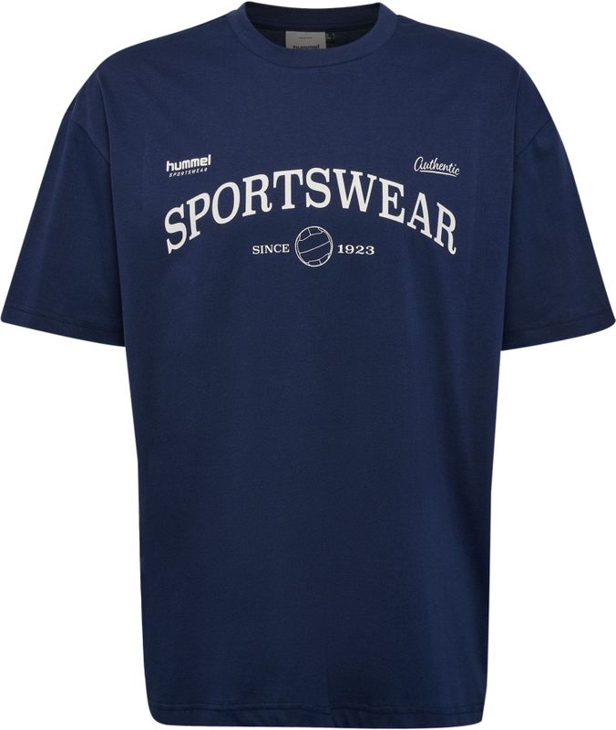 Hummel - Shirt - Ivoor/Navy - Ronde Hals - Kwartmouw - Losse Pasvorm