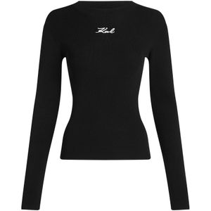 Karl Lagerfeld - A3W18025 - Geribd T-shirt - Zwart - Katoen - Korte Mouwen