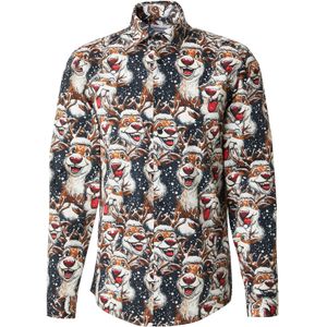 Lindbergh Overhemd 'Christmas'  cognac / rood / zwart / wit