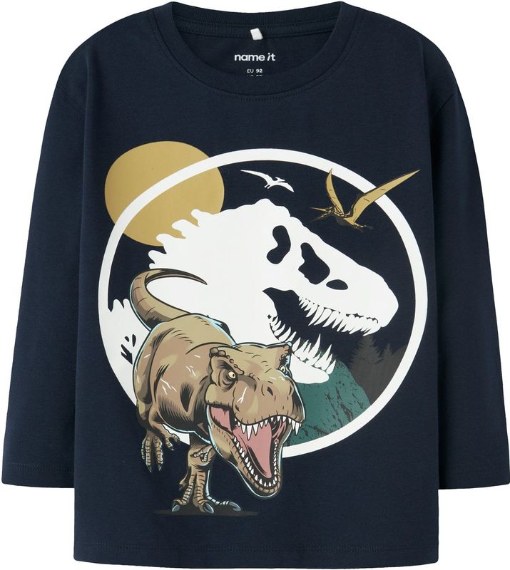 NAME IT Shirt 'NMMollo Jurassic'  navy / kaki / wit