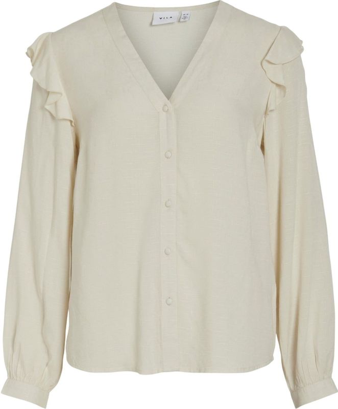 Vila Vrouwelijke top met V-hals en lange mouwen, berk, 36