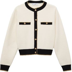 MANGO Gebreid vest 'Camila'  ecru / zwart