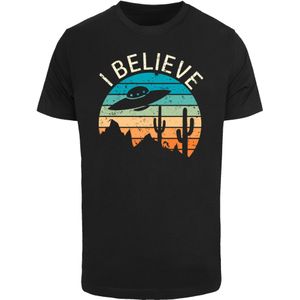 F4NT4STIC Shirt 'I Believe UFO Alien Sonnenuntergang'  blauw / oranje / zwart