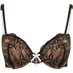 Lascana Push-up-bh - Zwart/Aubergine - Kant - Beugelbeha met Sierkralen