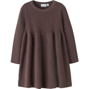 NAME IT - Jurk - Chocoladebruin - Geribbeld Gebreid - Korte Lengte