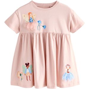 Next Jurk  blauw / bruin / pasteelgeel / rosa