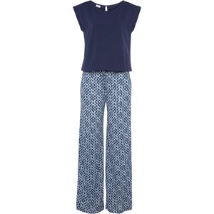 Lascana - Jumpsuit - Blauw Gedessineerd - Korte Mouwen - Wijd Been