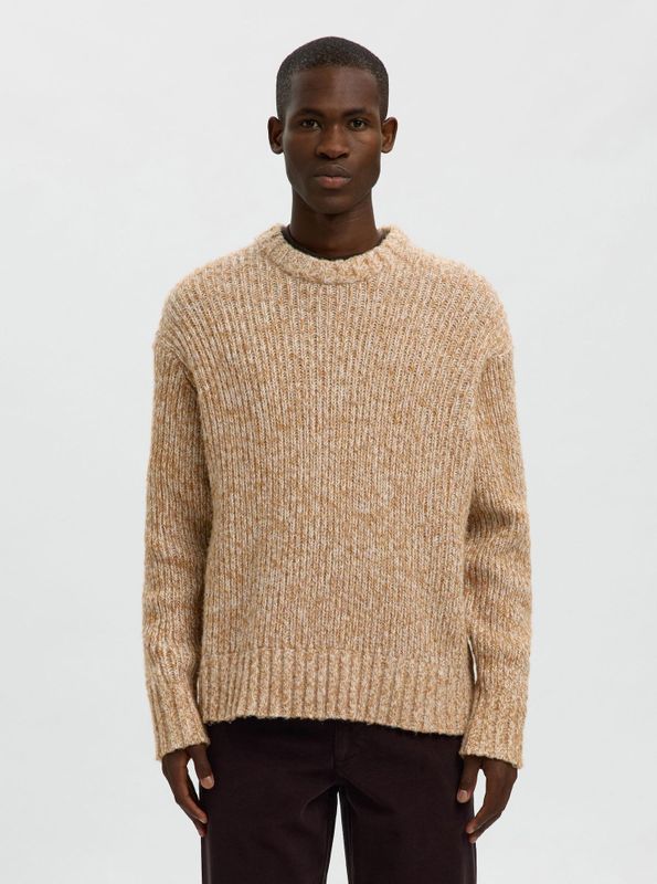 SELECTED Trui  lichtbruin / wolwit