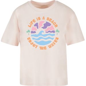 F4NT4STIC Shirt 'Life Is A Beach Enjoy The Waves'  aqua / lichtlila / poederroze / lichtroze
