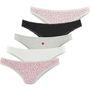 Lascana - Brazilian Slip - Crème/Grijs/Zwart/Rood - Set van 5