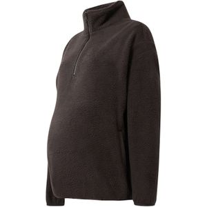 Only - Maternity - Trui - Chocoladebruin - Fleece - Halve Rits