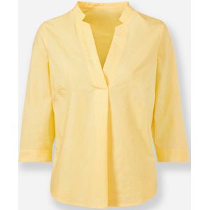Blouse - Geel - 100% Katoen - V-hals - Staande Kraag - 3/4-Mouwen
