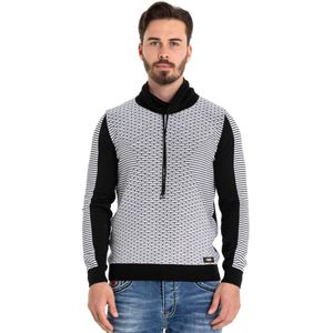 CIPO & BAXX - Trui - Zwart/Wit - Halve Rits - Opstaande Kraag - Color-Blocking