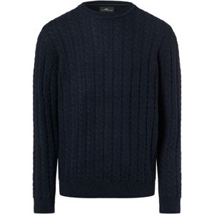 FYNCH-HATTON - Gebreide Trui - Navy - Met Kabelmotief en Wol