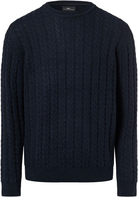 FYNCH-HATTON - Gebreide Trui - Navy - Met Kabelmotief en Wol