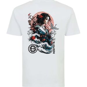 Oldskull Shirt 'Asian Blossom Queen'  cyaan blauw / rood / zwart / wit