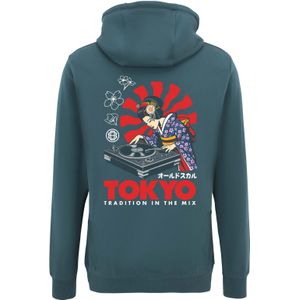 Oldskull Trui 'Asian Neon Djane'  donkerblauw / petrol / rood