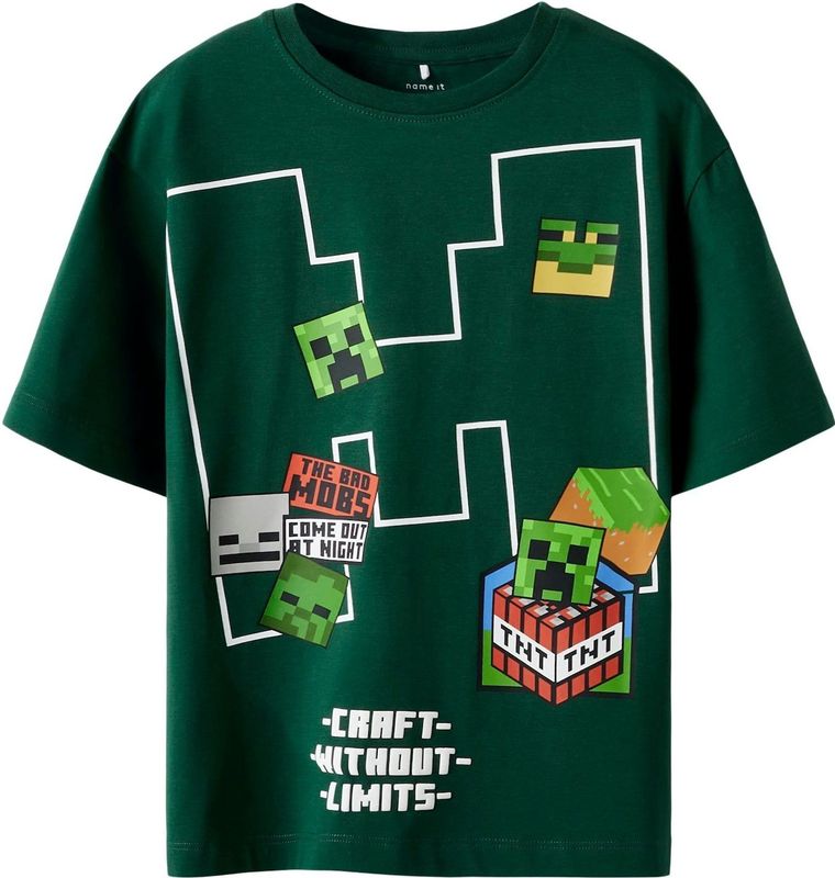 NAME IT Shirt 'NKMNels  Minecraft'  groen / donkergroen / watermeloen rood / wit