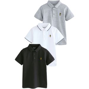Next - Shirt - Grijs Gemêleerd - 3 Pack - Katoen - Polokraag
