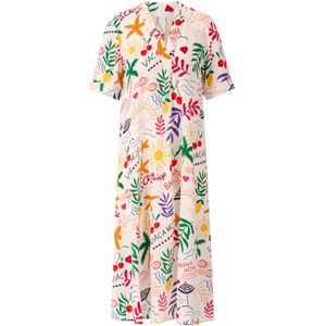 Rich & Royal - Jurk - Grasgroen Lichtlila Oranjerood Offwhite - 7/8 Lengte - V-hals