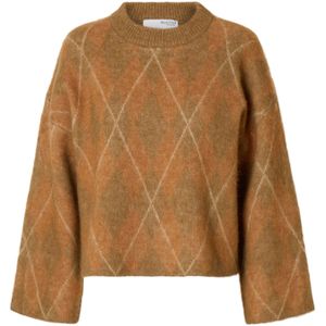 SELECTED Trui 'SLFLULU'  ecru / cognac / lichtbruin