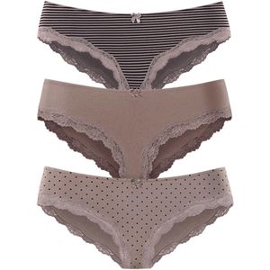 LASCANA - Slip - Mokka - 3 Pack - Mid Waist - Gestippeld