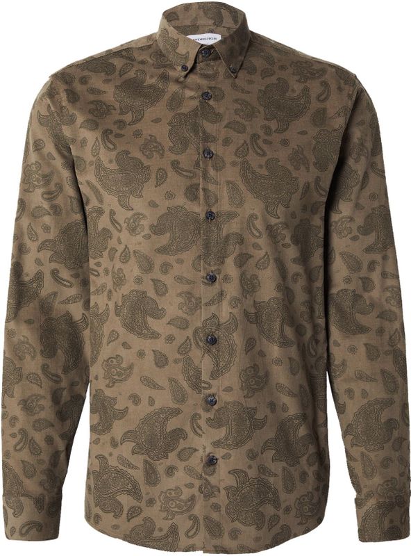 Lindbergh - Overhemd - Kaki - Corduroy - Lange Mouw - Regular Fit
