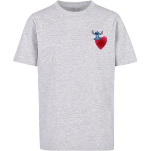 ABSOLUTE CULT Shirt 'Lilo And Stitch - Sitting On Heart'  lichtblauw / lichtgrijs / rood