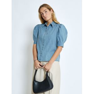 minus Blouse 'Pria'  blauw denim / wit
