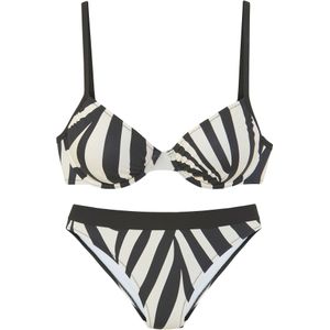 Beugelbikini - Dierenprint - Zwart/crème - Met Sluiting Achter
