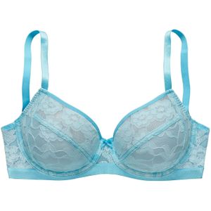 LASCANA - Demi Cup BH - Aqua - Met Beugel - Bloemenprint, Kant, Haakjes Sluiting