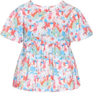 faina Blouse 'Fashion Look'  azuur / olijfgroen / lichtrood / wit