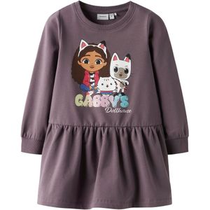 NAME IT Jurk 'Gabby's Dollhouse'  donkerbruin / lila / lichtrood / wit