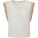 Katoenen T-shirt - Wit - Biologisch Katoen - Casual Stijl - Vlindermouw met Lurex